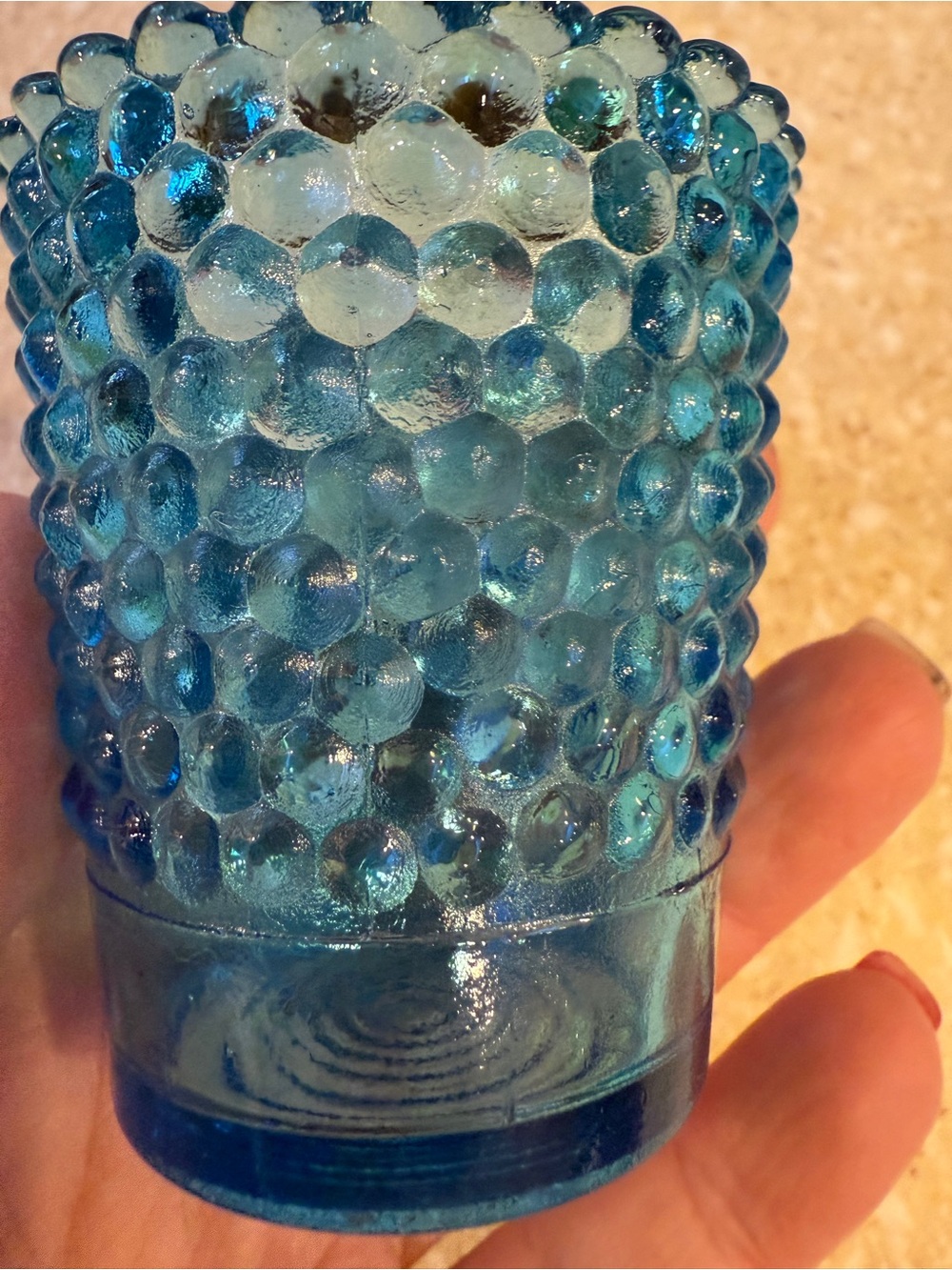 Vintage Blue Hobnail Glass votive tea light candle holder - Picture 5 of 8